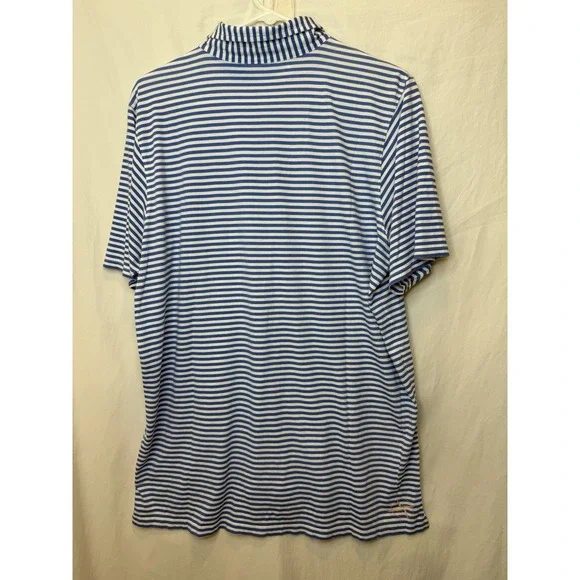 B Draddy Blue White Striped Nautilus Pattern Cotton Golf Polo Medium Shortsleeve - Picture 4 of 4